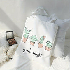 Cactus Print Canvas Tote Bag Large Capacity Shoulder Bag