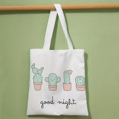Cactus Print Canvas Tote Bag Large Capacity Shoulder Bag