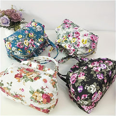 Small Floral Print Purse Bag Canvas Portable Grocery Handbag