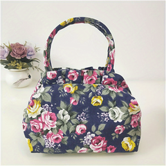 Small Floral Print Purse Bag Canvas Portable Grocery Handbag