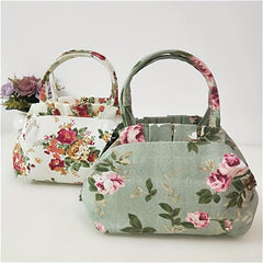 Small Floral Print Purse Bag Canvas Portable Grocery Handbag