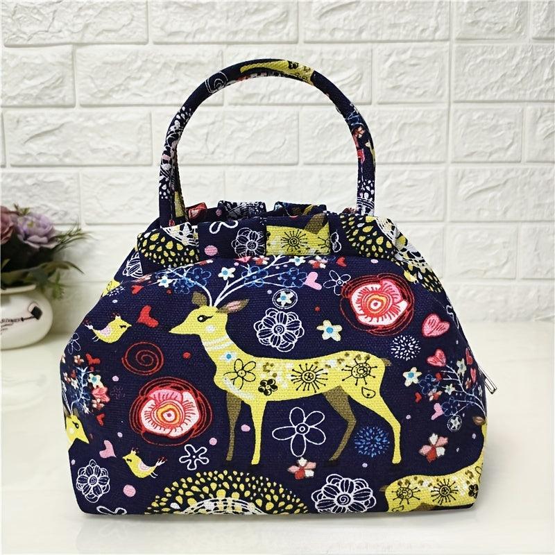 Small Floral Print Purse Bag Canvas Portable Grocery Handbag