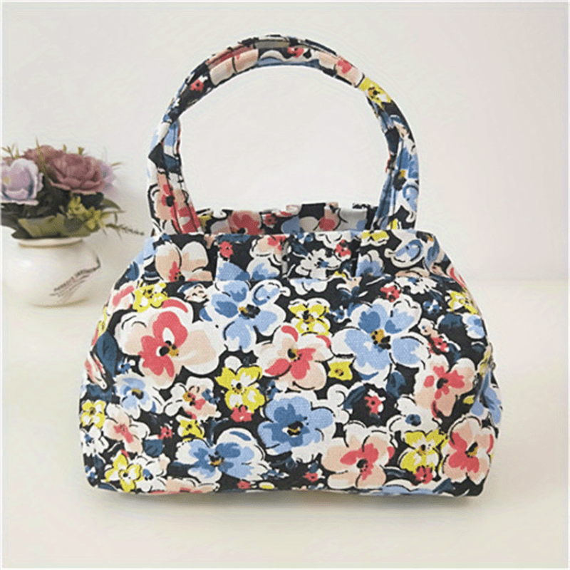 Small Floral Print Purse Bag Canvas Portable Grocery Handbag
