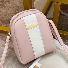 Mini Contrast Crossbody Bag PU Leather Shoulder Bag Zipper Mobile Phone Purse