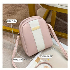 Mini Contrast Crossbody Bag PU Leather Shoulder Bag Zipper Mobile Phone Purse
