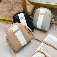 Mini Contrast Crossbody Bag PU Leather Shoulder Bag Zipper Mobile Phone Purse