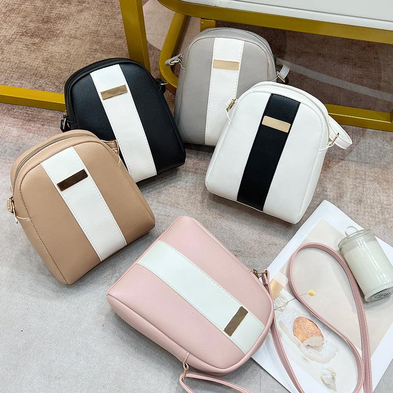 Mini Contrast Crossbody Bag PU Leather Shoulder Bag Zipper Mobile Phone Purse
