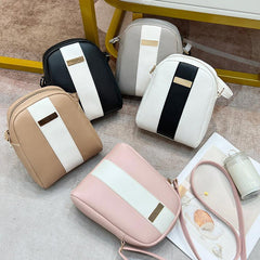 Mini Contrast Crossbody Bag PU Leather Shoulder Bag Zipper Mobile Phone Purse