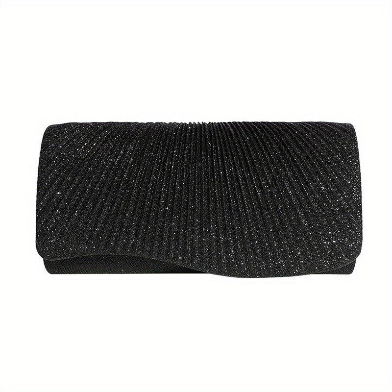 Glitter Ruched Evening Bag Flap Banquet Clutch Purse Women's Bling Handbags
