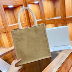 Pattern Gunny Tote Bag Top Handle Large Capacity Square Shopping Bag