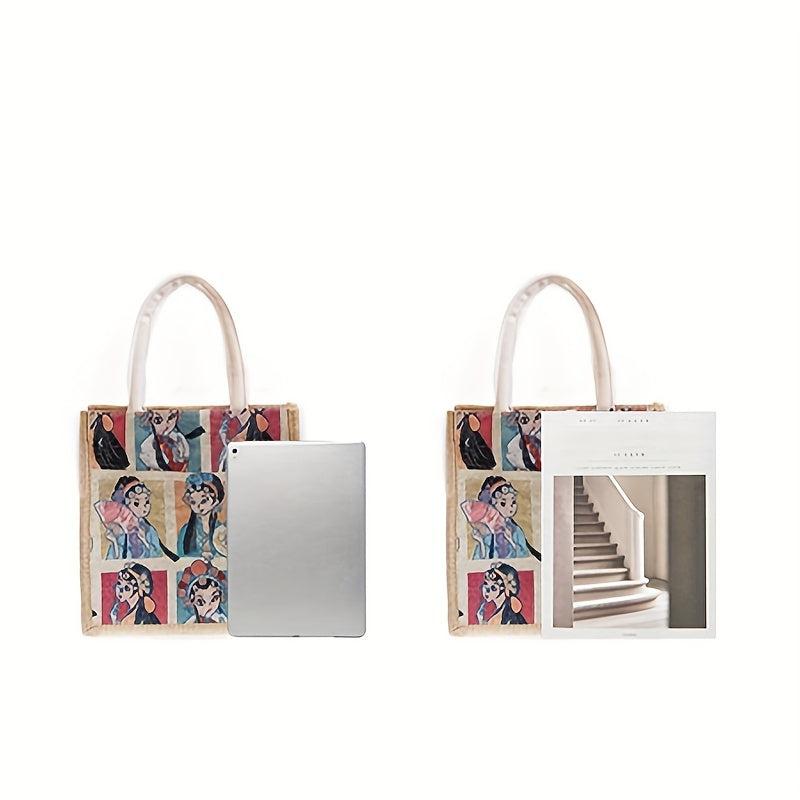 Pattern Gunny Tote Bag Top Handle Large Capacity Square Shopping Bag