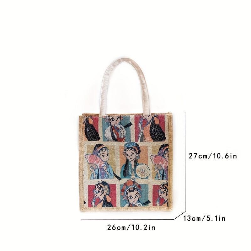 Pattern Gunny Tote Bag Top Handle Large Capacity Square Shopping Bag
