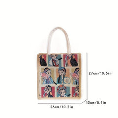 Pattern Gunny Tote Bag Top Handle Large Capacity Square Shopping Bag
