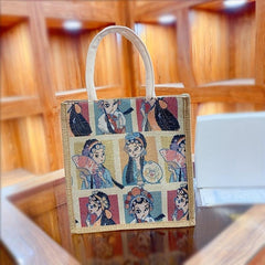 Pattern Gunny Tote Bag Top Handle Large Capacity Square Shopping Bag