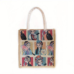 Pattern Gunny Tote Bag Top Handle Large Capacity Square Shopping Bag