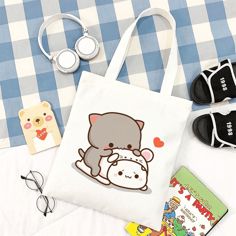 Cartoon Pattern Shoulder Bag Lightweight Canvas Storage Bag For School
