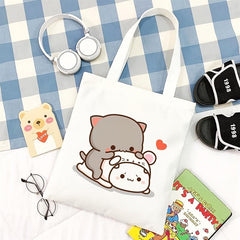 Cartoon Pattern Shoulder Bag Lightweight Canvas Storage Bag For School