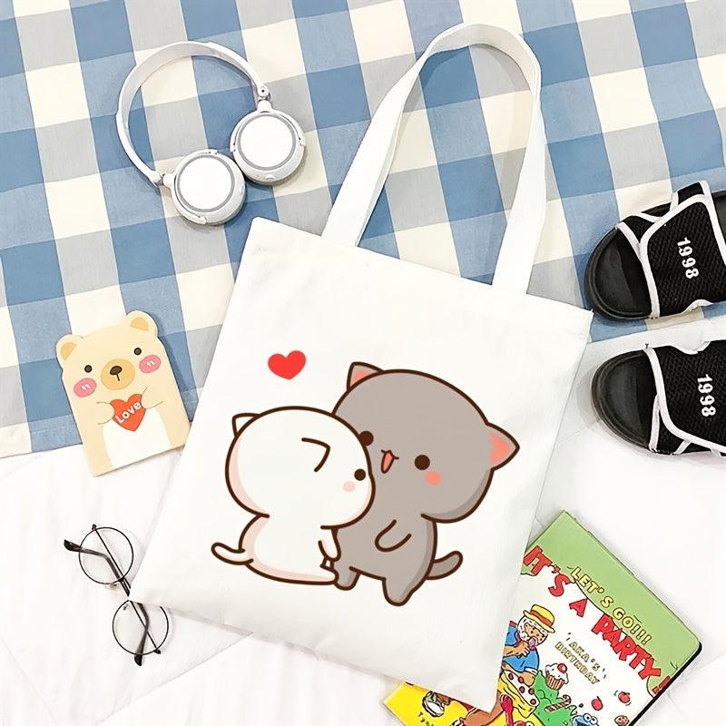 Cartoon Pattern Shoulder Bag Lightweight Canvas Storage Bag For School