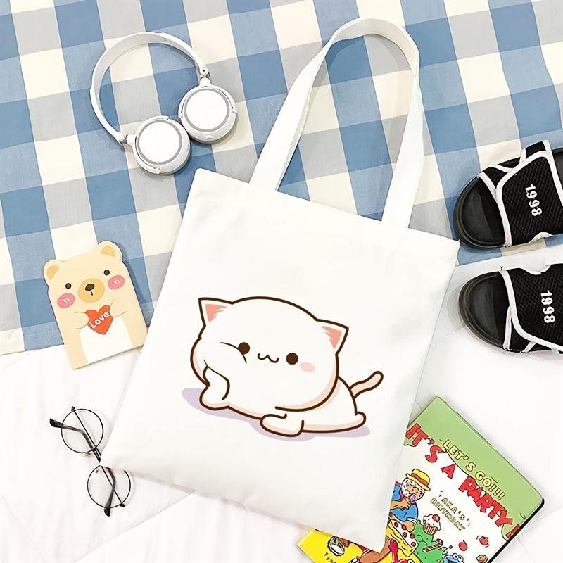 Cartoon Pattern Shoulder Bag Lightweight Canvas Storage Bag For School