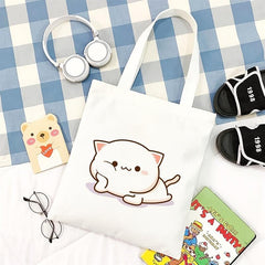 Cartoon Pattern Shoulder Bag Lightweight Canvas Storage Bag For School