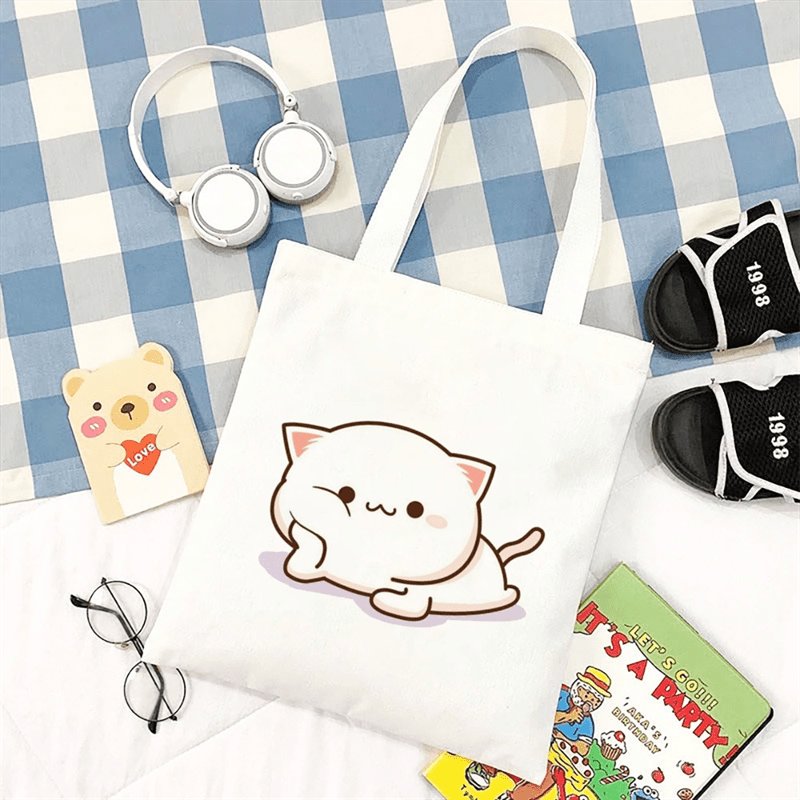 Cartoon Pattern Shoulder Bag Lightweight Canvas Storage Bag For School