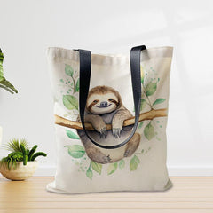 Sloth Pattern Canvas Tote Bag Lightweight Shoulder Bag