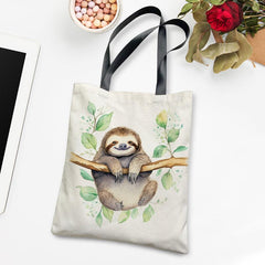 Sloth Pattern Canvas Tote Bag Lightweight Shoulder Bag