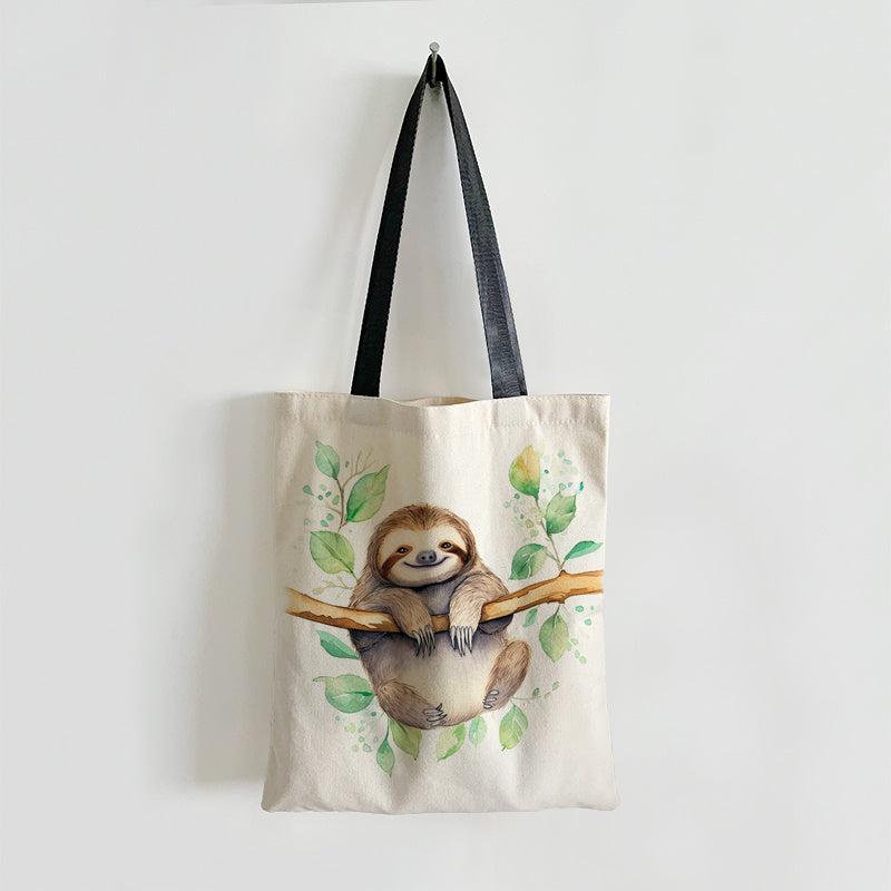 Sloth Pattern Canvas Tote Bag Lightweight Shoulder Bag