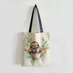 Sloth Pattern Canvas Tote Bag Lightweight Shoulder Bag