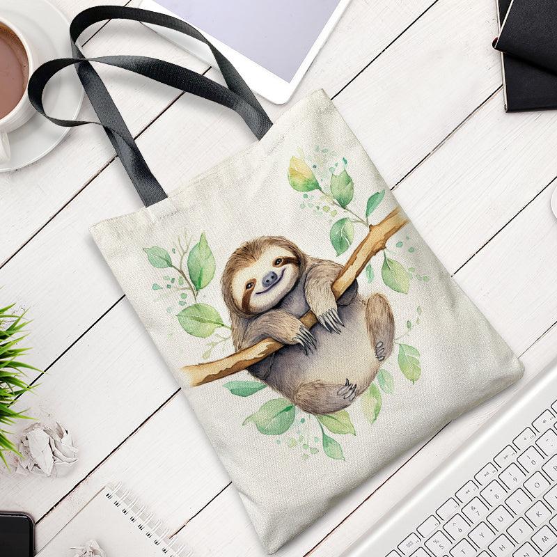 Sloth Pattern Canvas Tote Bag Lightweight Shoulder Bag