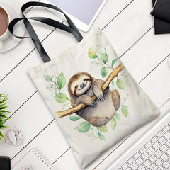 Sloth Pattern Canvas Tote Bag Lightweight Shoulder Bag