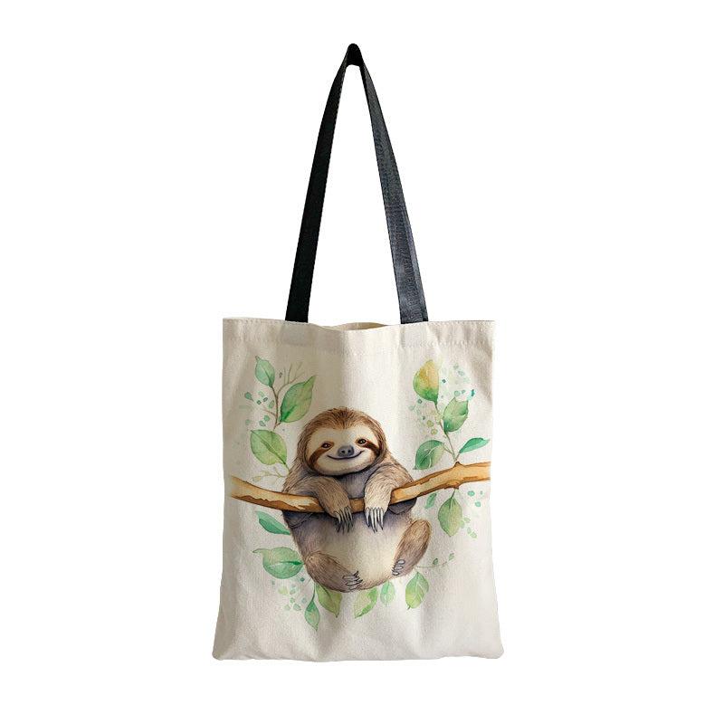 Sloth Pattern Canvas Tote Bag Lightweight Shoulder Bag