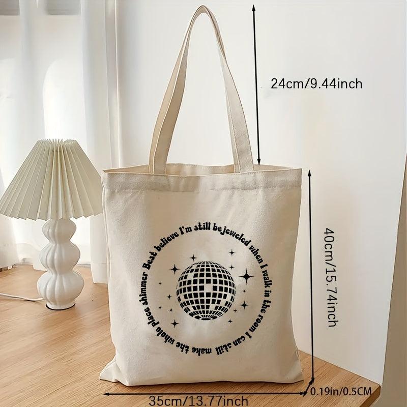 Letter Print Canvas Shopping Bag Lightweight Shoulder Bag Tote Bag