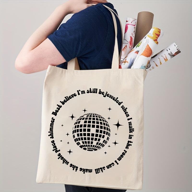 Letter Print Canvas Shopping Bag Lightweight Shoulder Bag Tote Bag