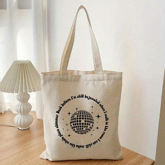 Letter Print Canvas Shopping Bag Lightweight Shoulder Bag Tote Bag