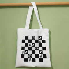 Checkerboard Print Canvas Tote Bag Large Capacity Shoulder Bag