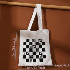 Checkerboard Print Canvas Tote Bag Large Capacity Shoulder Bag