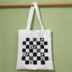 Checkerboard Print Canvas Tote Bag Large Capacity Shoulder Bag