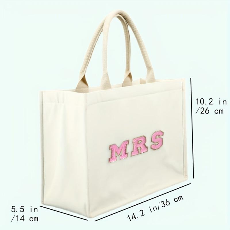 Chenille Letter Pattern Tote Bag Stylish Storage Satchel Bag