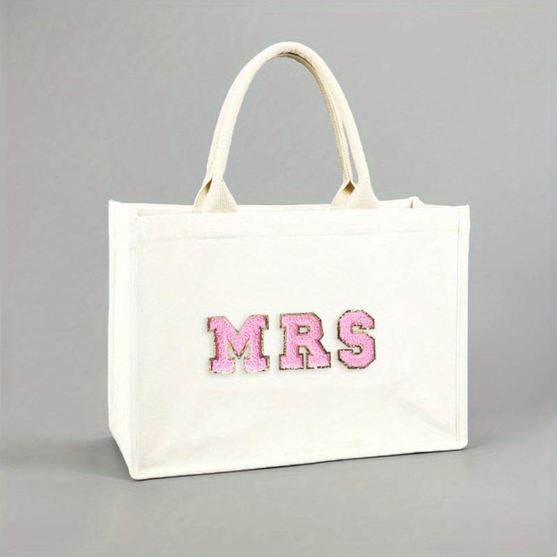 Chenille Letter Pattern Tote Bag Stylish Storage Satchel Bag