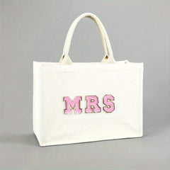 Chenille Letter Pattern Tote Bag Stylish Storage Satchel Bag