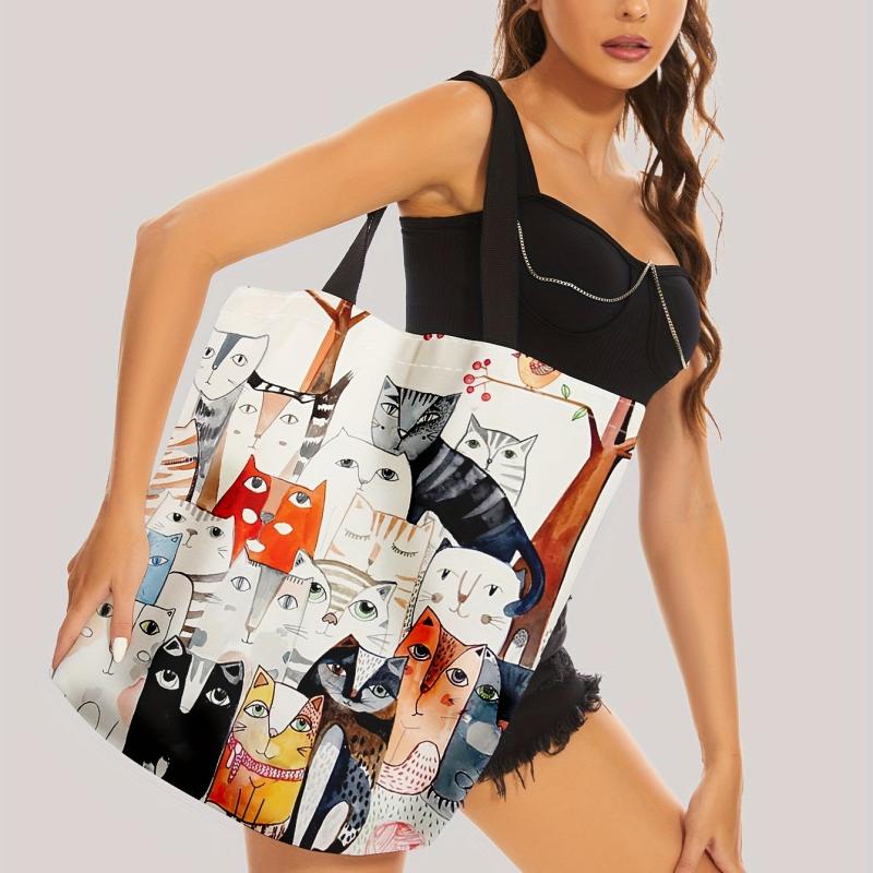 Cat Print Tote Bag Summer Travel Beach Shoulder Bag