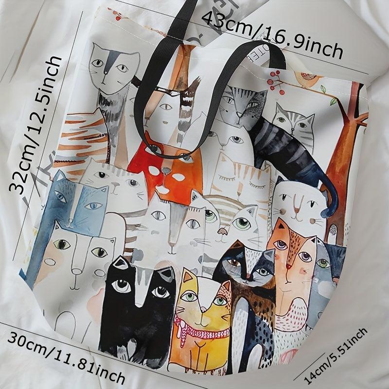 Cat Print Tote Bag Summer Travel Beach Shoulder Bag
