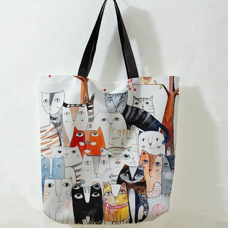 Cat Print Tote Bag Summer Travel Beach Shoulder Bag