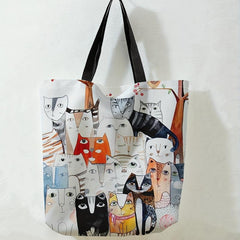 Cat Print Tote Bag Summer Travel Beach Shoulder Bag