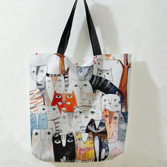 Cat Print Tote Bag Summer Travel Beach Shoulder Bag