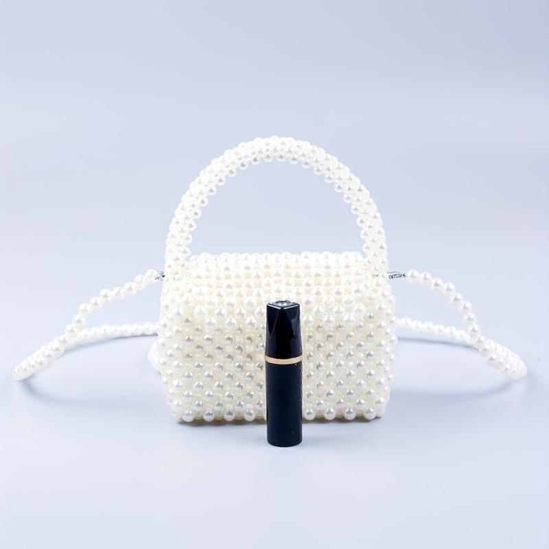 Mini Pearl Handle Chain Braided Crossbody Bag Elegant Handbag
