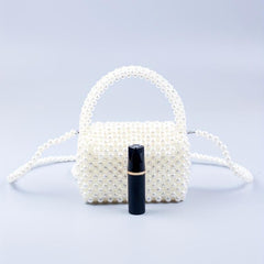 Mini Pearl Handle Chain Braided Crossbody Bag Elegant Handbag