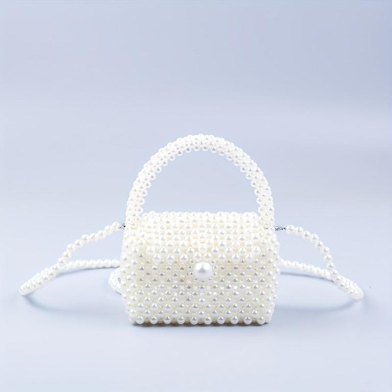 Mini Pearl Handle Chain Braided Crossbody Bag Elegant Handbag