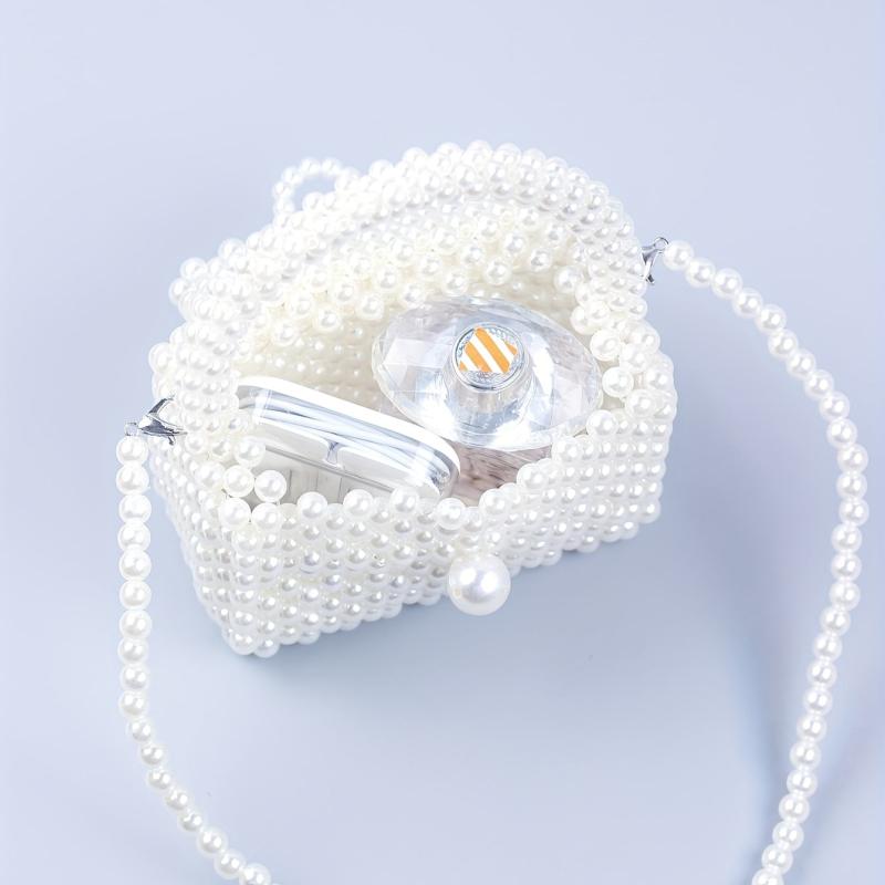 Mini Pearl Handle Chain Braided Crossbody Bag Elegant Handbag